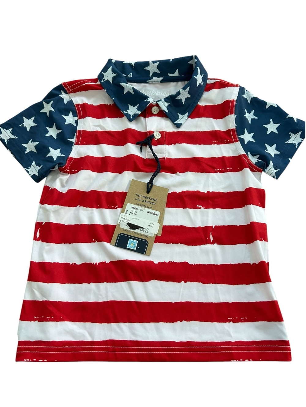 Chubbies American Flag Polo The Broad Stripes & Bright Stars USA Kids Size 5 NWT